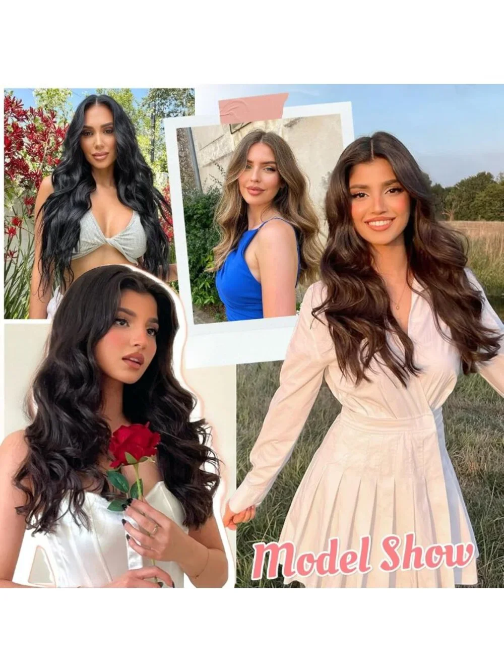 16 Inch Black Wavy Clip-In Hair Extensions - 6PCS Synthetic Hair for Volume